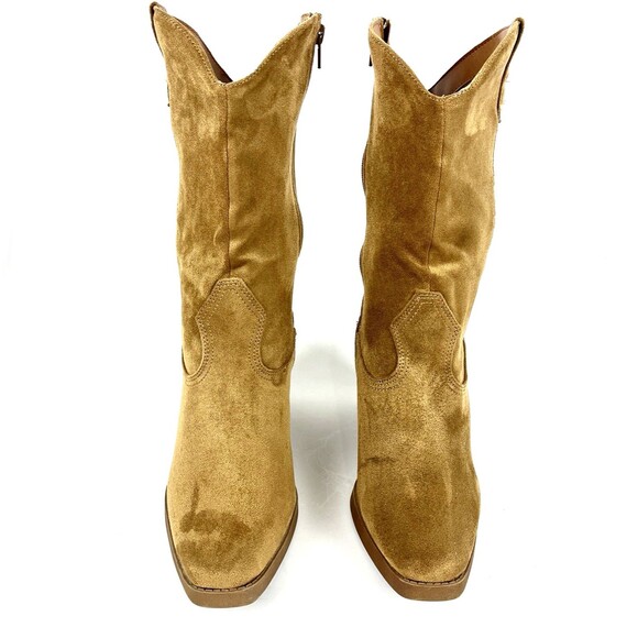 POP Natural Faux Suede Cowgirl Boots Womens SZ 10 Side Zip Chunky Heel Boho Chic - Picture 7 of 13